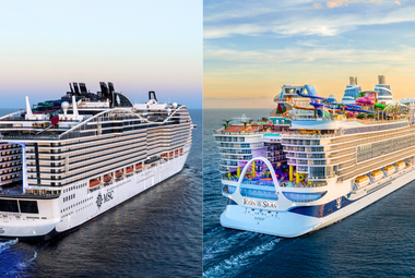 Side by side image of MSC World Europa and Icon of the Seas